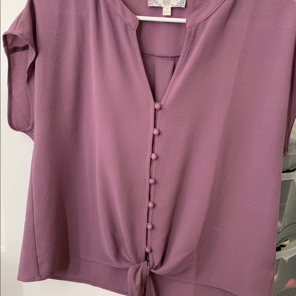 Beautiful Slight V-Neck with covered buttons down the front with twist tie